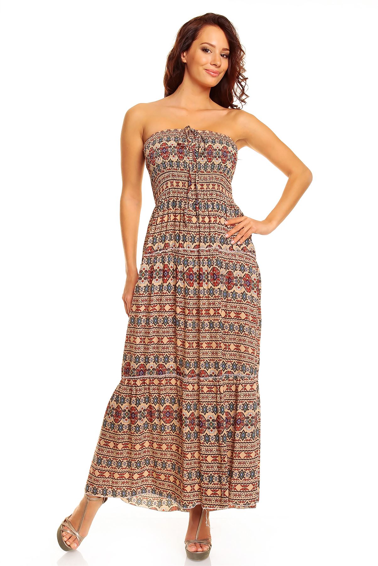 Ladies Floral Pattern Print Summer Beach Casual Holiday Maxi Day Dress