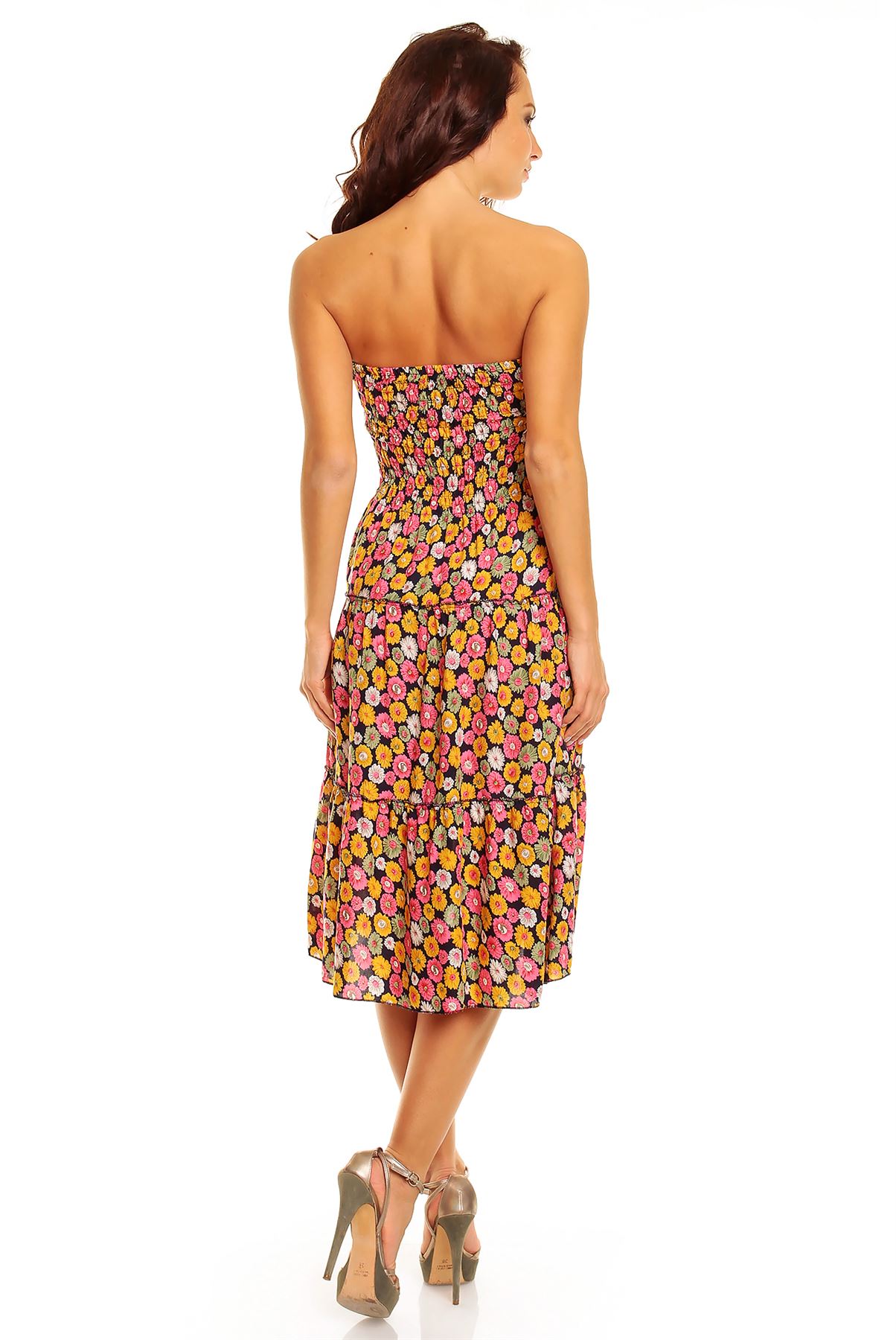 Ladies Floral Pattern Print Summer Beach Holiday Midi Knee Day Dress UK