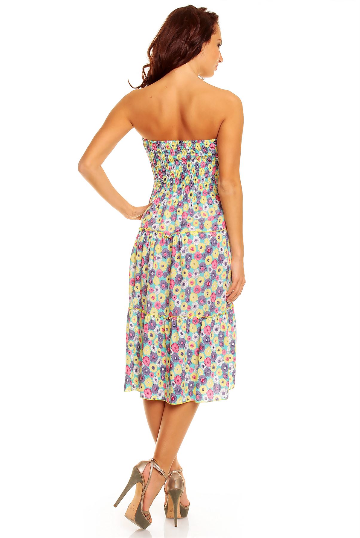 Ladies Floral Pattern Print Summer Beach Holiday Midi Knee Day Dress UK 8 - 22 | eBay