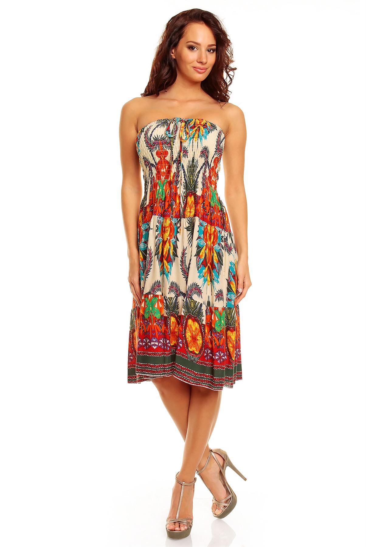 Ladies Floral Pattern Print Summer Beach Holiday Midi Knee Day Dress UK 8 - 22 | eBay