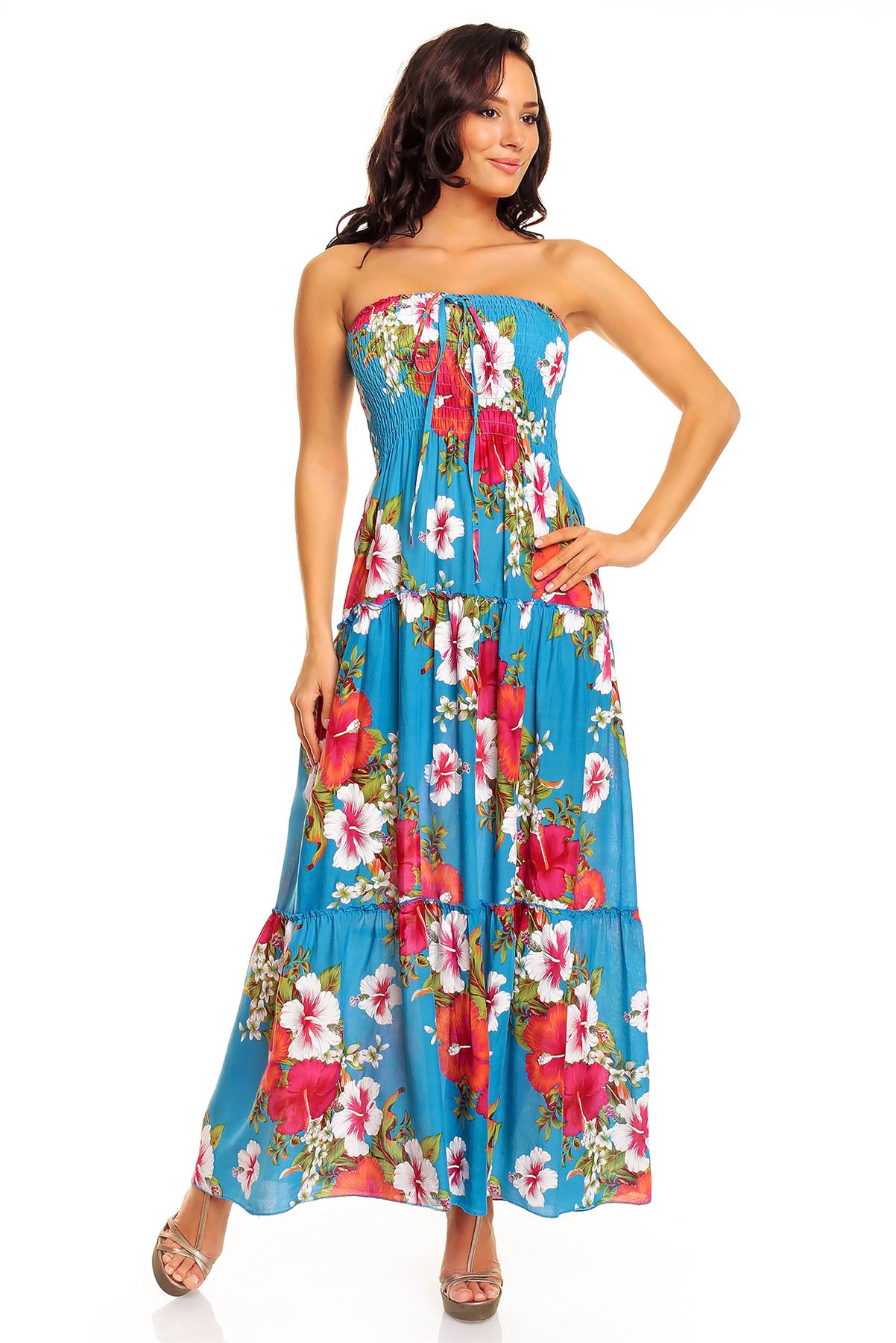 Ladies Floral Pattern Print Summer Beach Casual Holiday Maxi Day Dress
