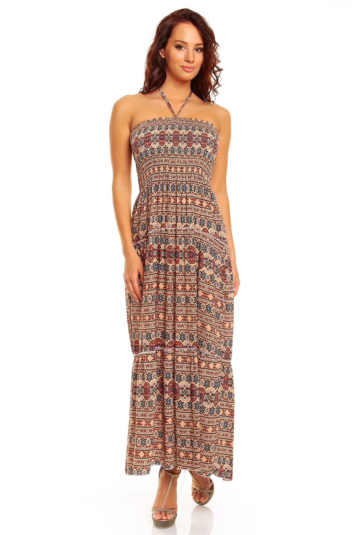 Ladies Floral Pattern Print Summer Beach Casual Holiday Maxi Day Dress