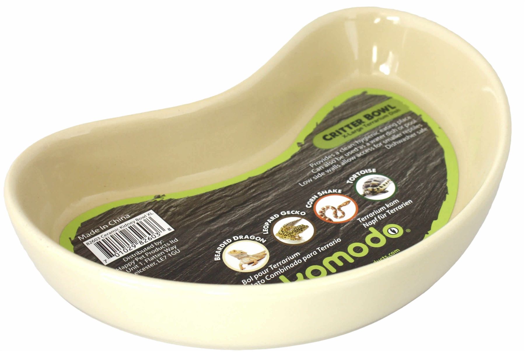 Komodo Reptile Tank Ceramic Kidney Bowl Food Water Dish Gecko Tortoise