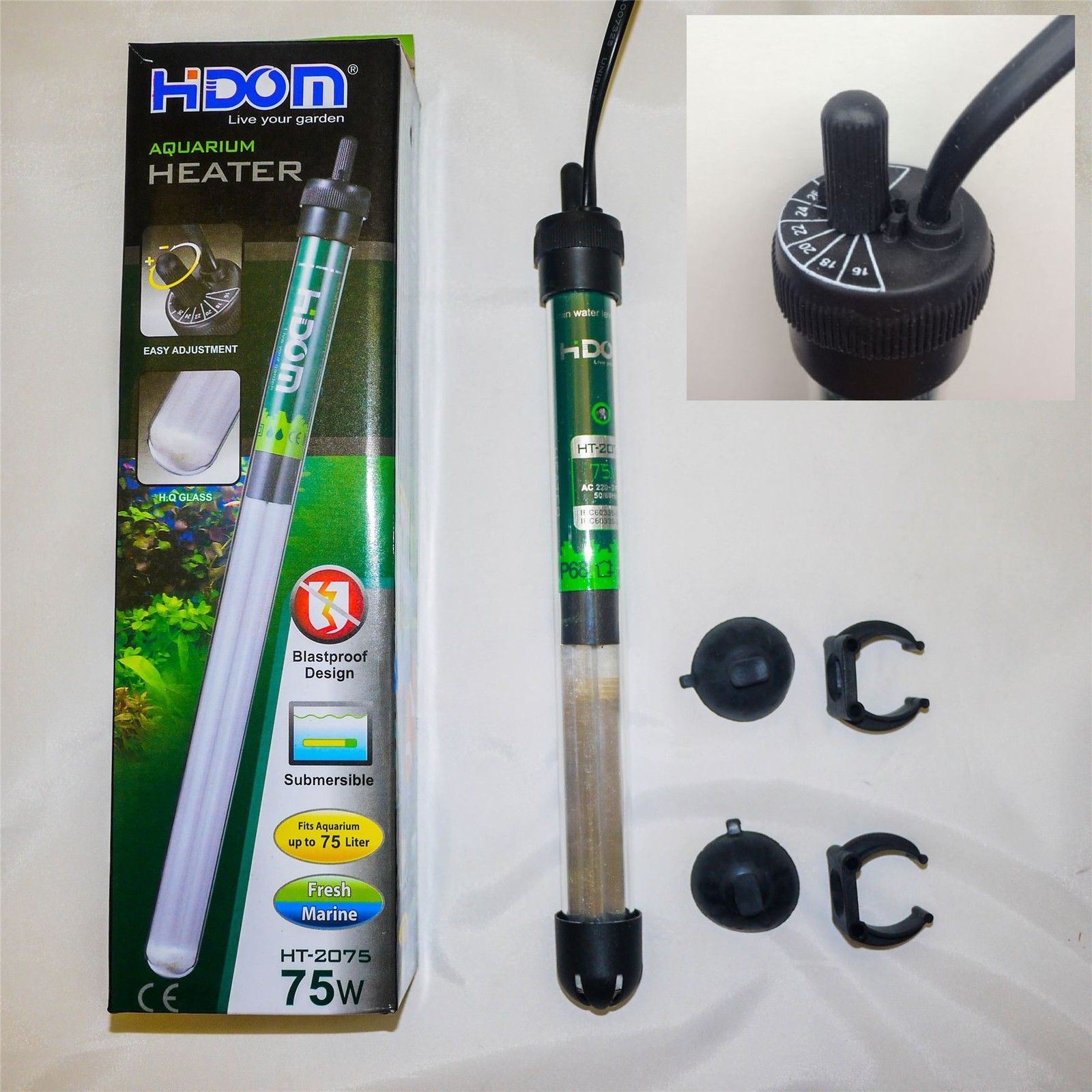 Hidom Submersible Tropical Fish Tank Aquarium Heater Thermostat 50/75