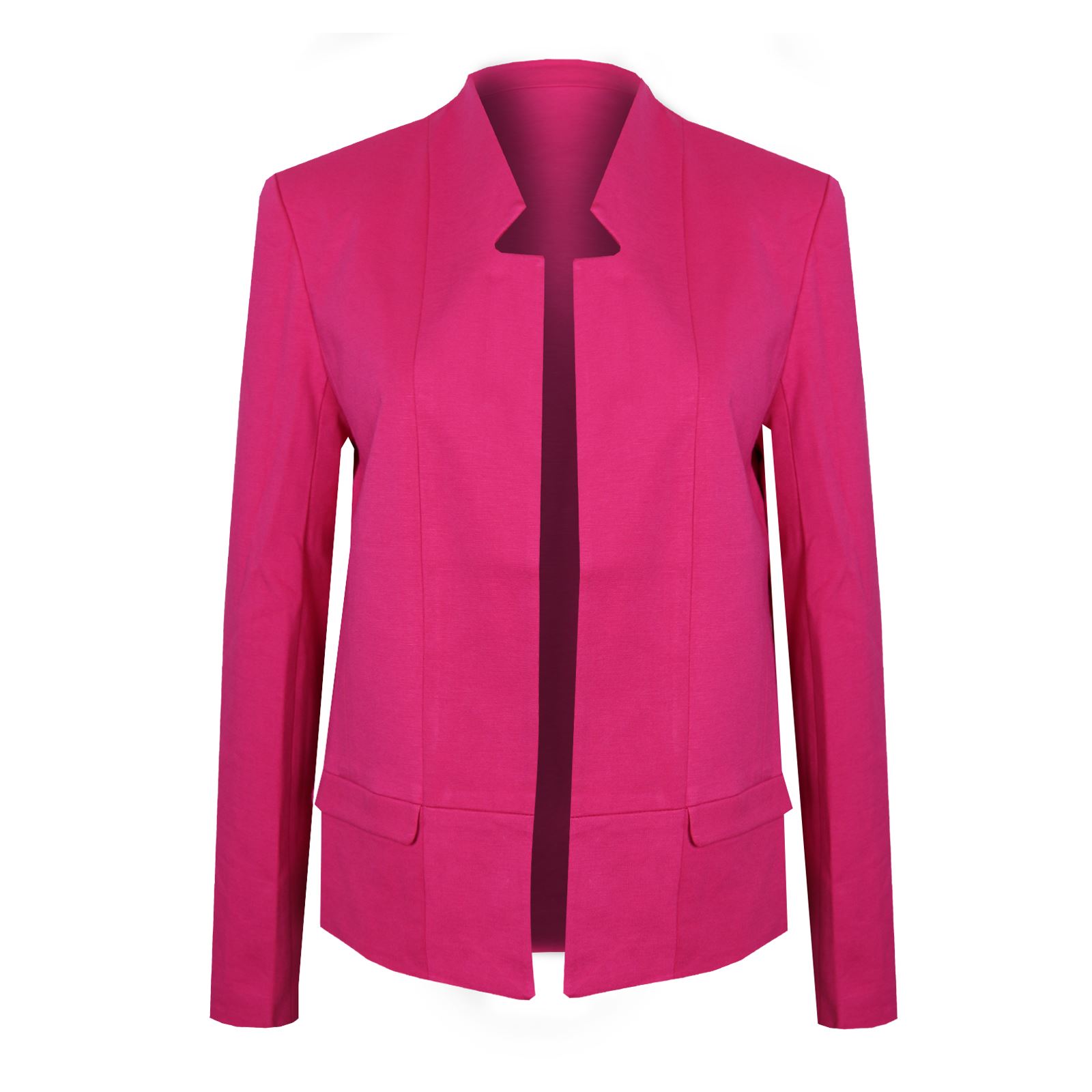 Womens Long Sleeve Fully Lined Notch Detail Open Front Smart Jacket