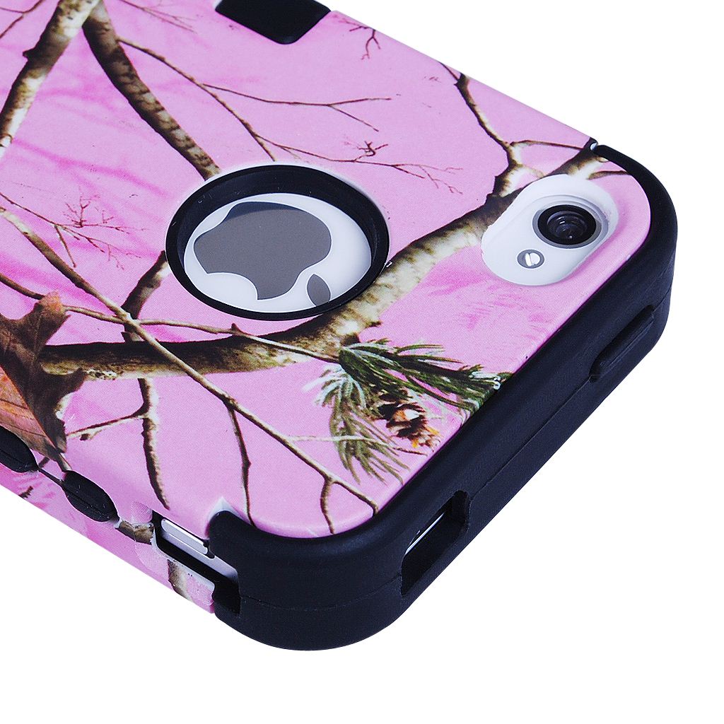 Rugged Matte Mossy Oak Real Tree Camo Hybrid Case Cover for iPhone 44s