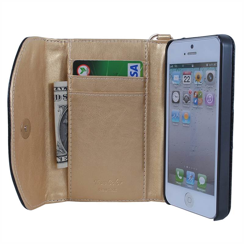 Luxury Genuine Leather Wristlet Clutch Wallet Case for Apple iPhone 5