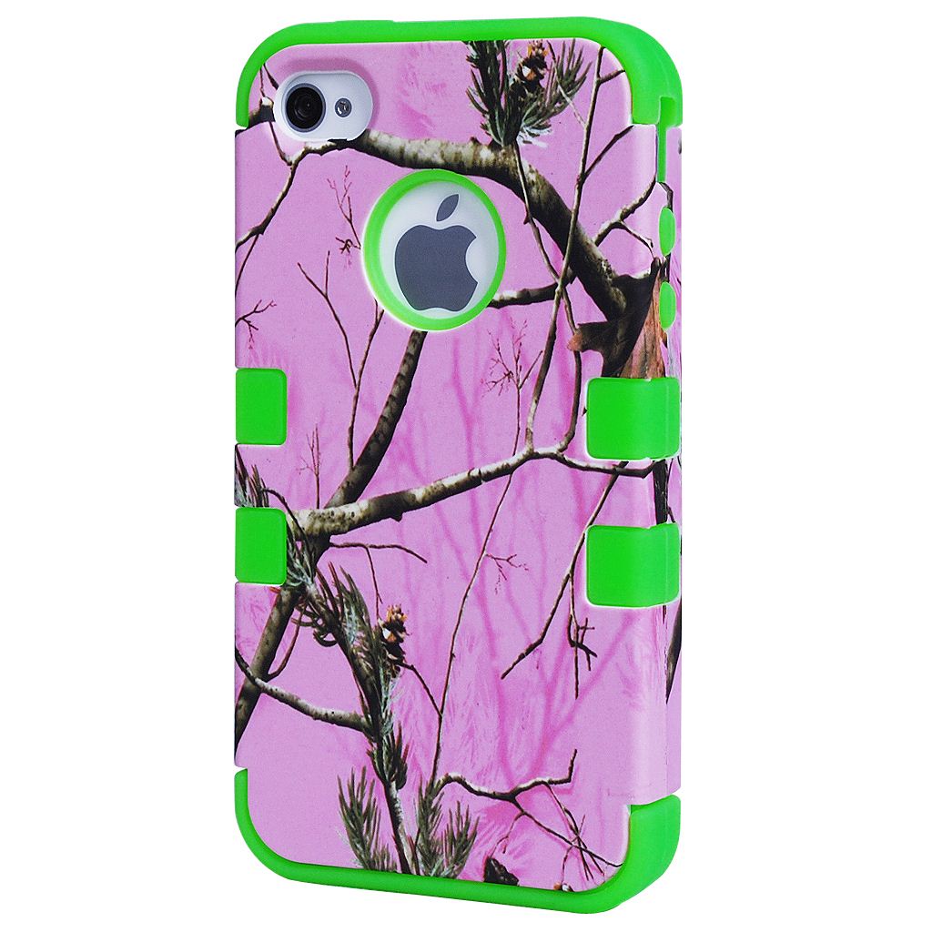 Rugged Matte Mossy Oak Real Tree Camo Hybrid Case Cover for iPhone 44s
