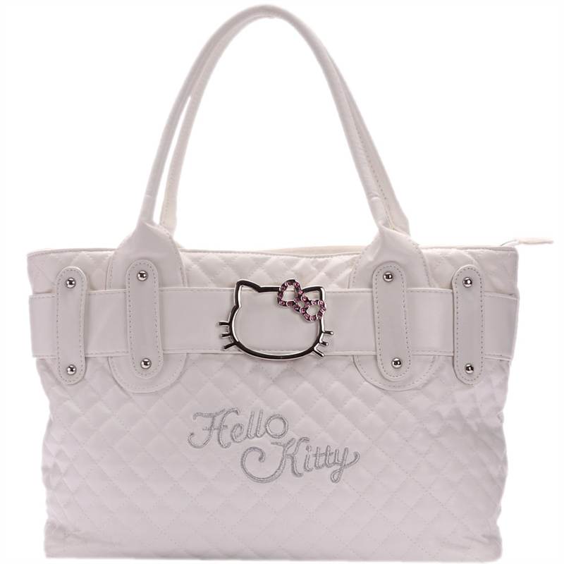 Super Cute Hello Kitty Quilted PU Leather Tote Handbag Shoulder Bag Purse White