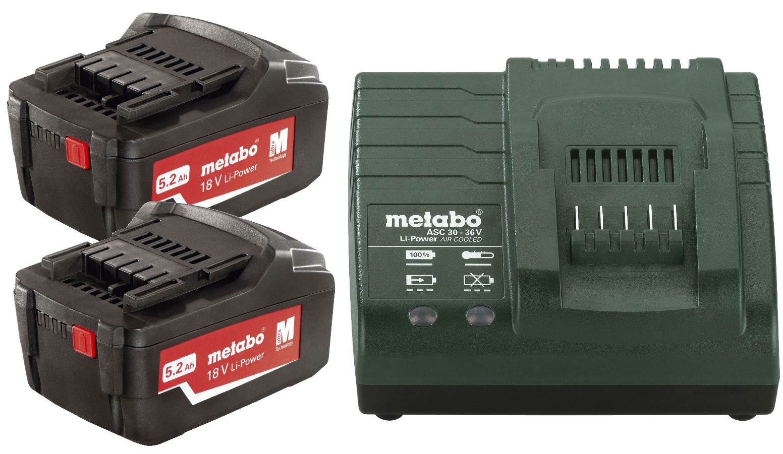 Metabo Cordless Kit with 2 x 18v 5.2Ah liion Batteries & ASC30 Charger