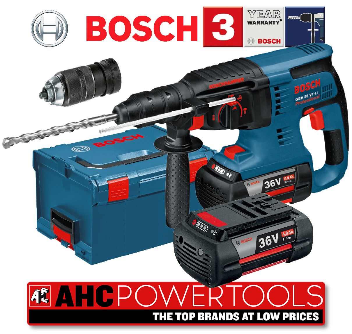 Bosch GBH 36V SDS+ Rotary Hammer Drill GBH 36 VFLI (2 x 4.0ah) GBH36VFLI