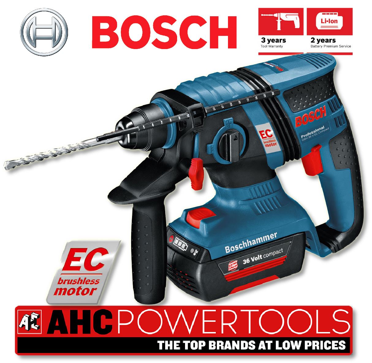 Bosch GBH36VEC Compact Brushless 36V Liion SDS Plus Rotary Hammer