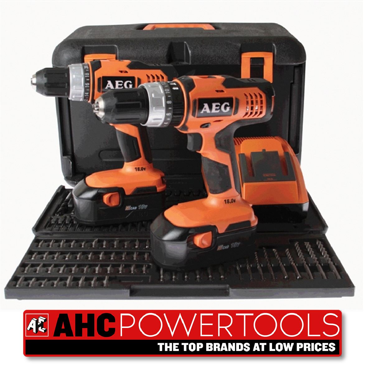 AEG BSB 18GKIT1S 18V Combi Drill & Driver Twinpack with 100pc Bit Set