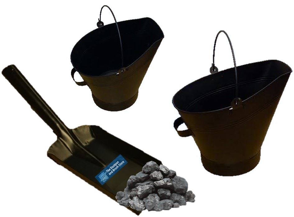 Traditional Coal Bucket Black Waterloo Scuttle Ash Pan & 5" Coal Shovel Fire Set