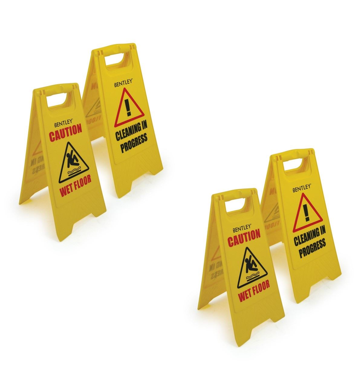 TWIN PACK CAUTION WET FLOOR SIGN CLEANING IN PROGRESS YELLOW WARNING CONE