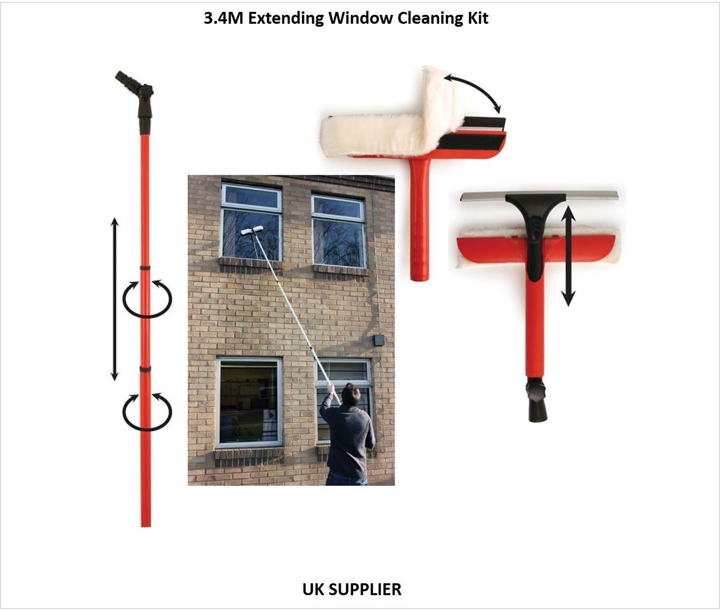 Window Cleaning Washing Set Equipment 3.4 Extension Pole Telescopic