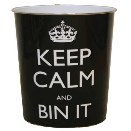 Black Keep Calm And Bin It Waste Paper Rubbish Bin Approx 26cm x 25cm eBay