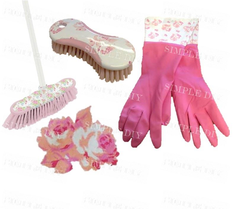 Rose Indoor Sweeping Broom Set Hand Scrubbing Brush Pink Washing Up Gloves