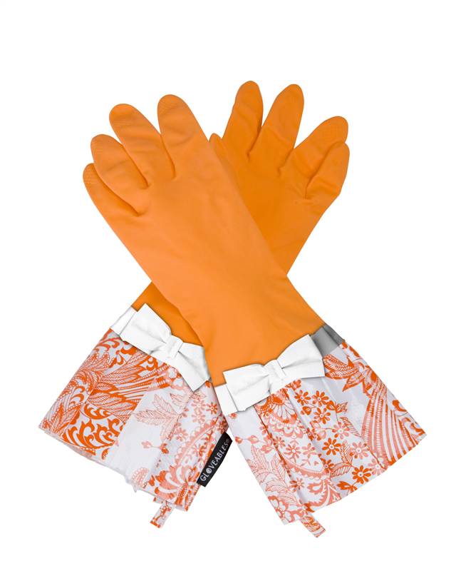 Gloveables Grandway Rubber Cleaning Gloves Orange Retro Gardening
