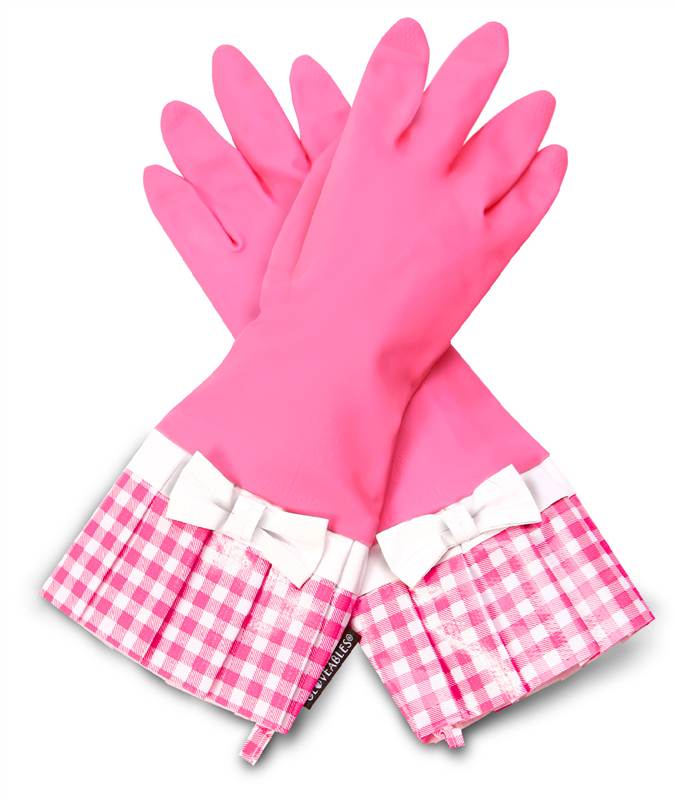 Gloveables Grandway Rubber Cleaning Gloves Pink Retro Gardening Kitchen