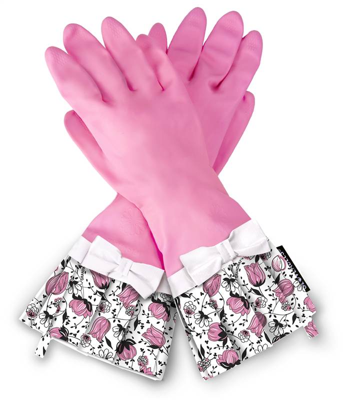 Gloveables Grandway Rubber Cleaning Gloves Pink Retro Gardening Kitchen
