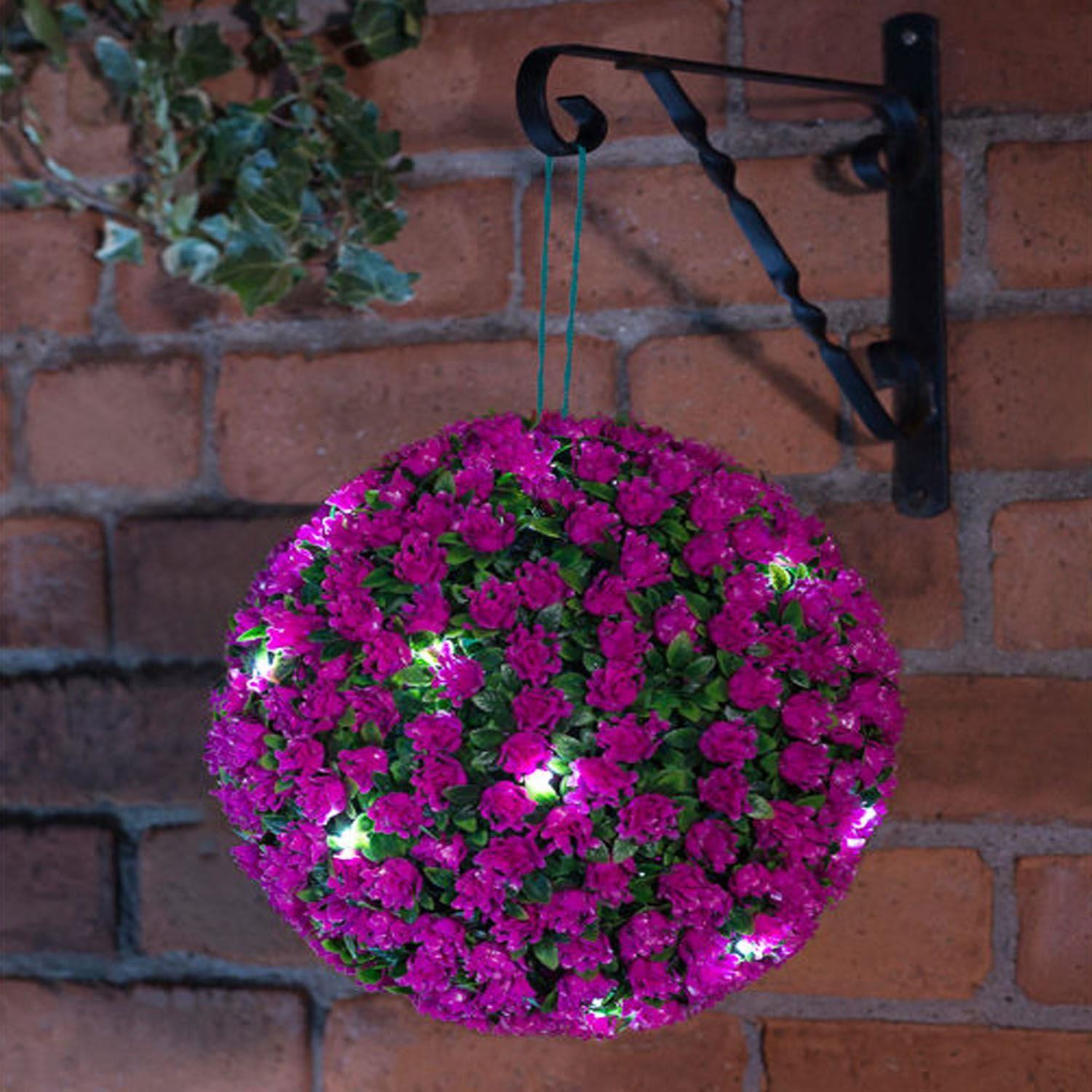 28cm Solar Powered LED Rose Topiary Ball Hanging Boxwood Garden Light