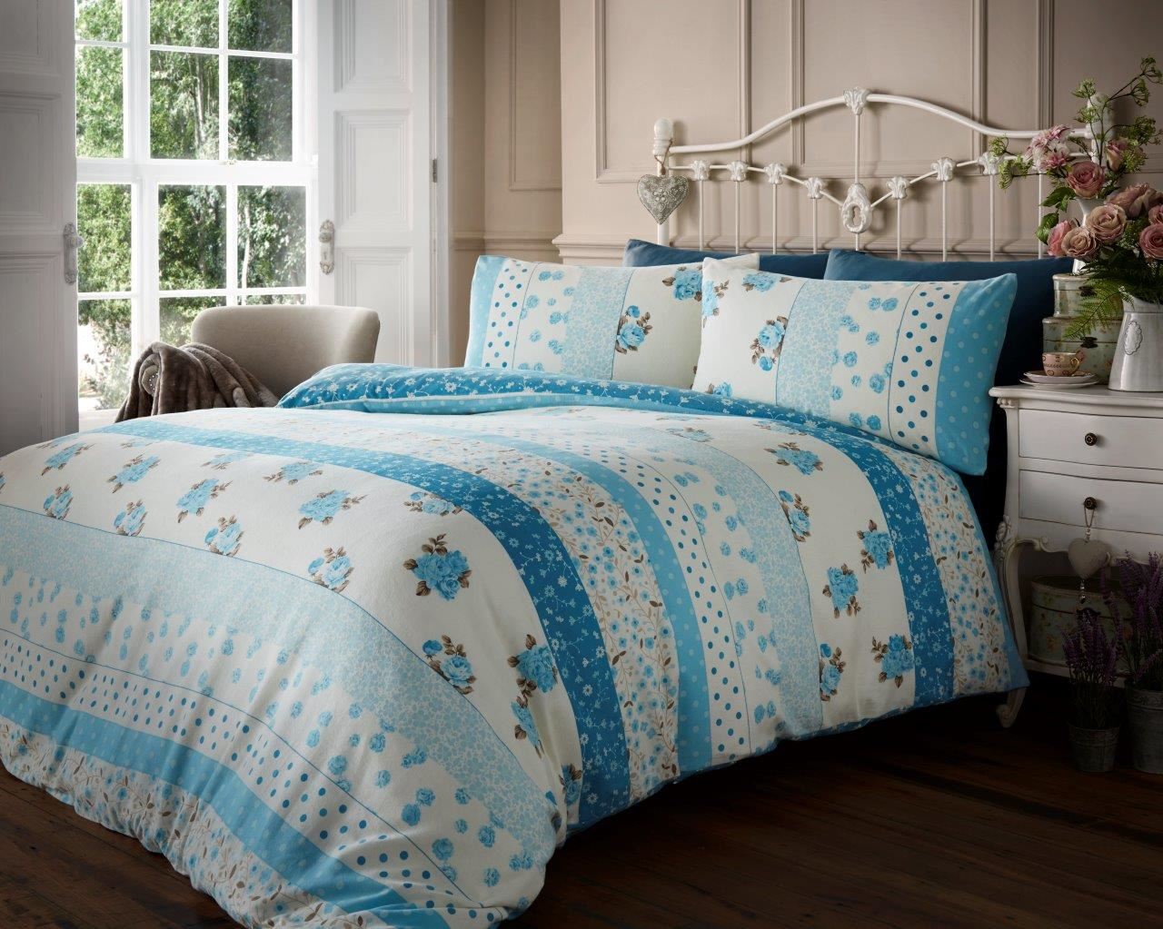 Flannelette Luxury 100 Brushed Cotton Duvet Cover & Pillowcase Bed Set