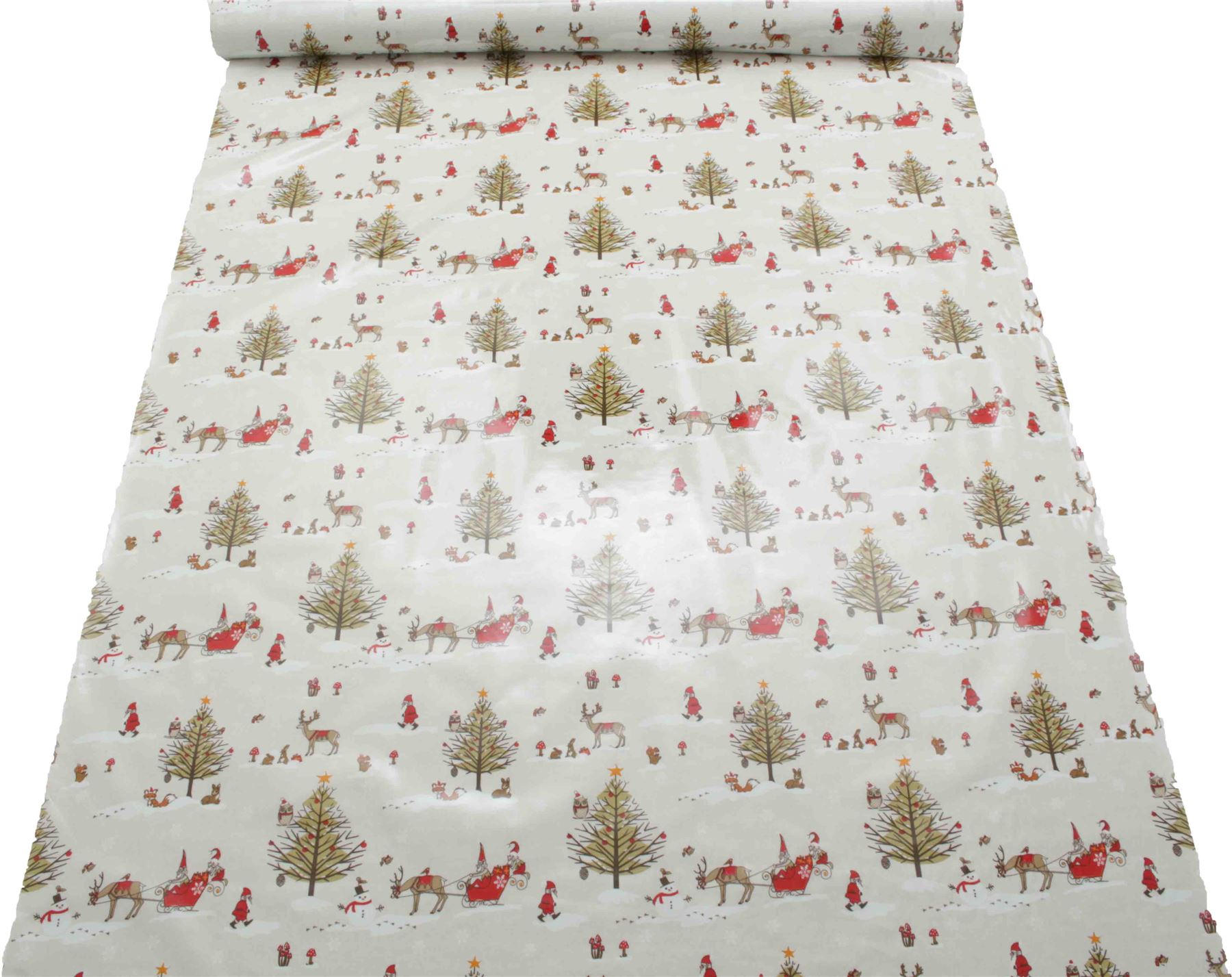 Xmas Vintage Christmas Santa Cotton Wipeclean PVC Tablecloth Oilcloth