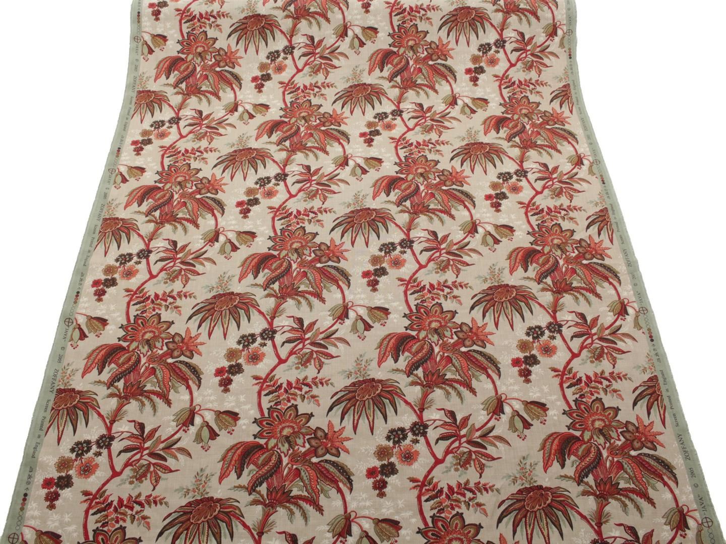 ZOFFANY JAVA DESIGNER BRITISH 100 NATURAL LINEN RED FLORAL UPHOLSTERY