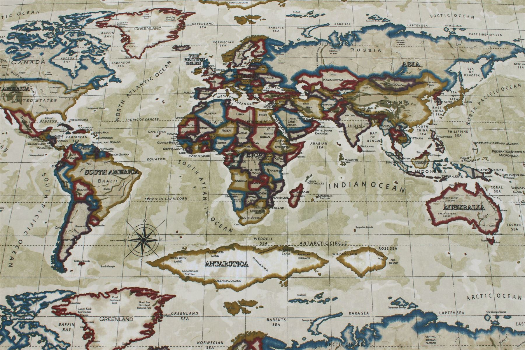 DESIGNER PVC WORLD ATLAS MAP VINYL WIPE CLEAN OILCLOTH PRESTIGIOUS