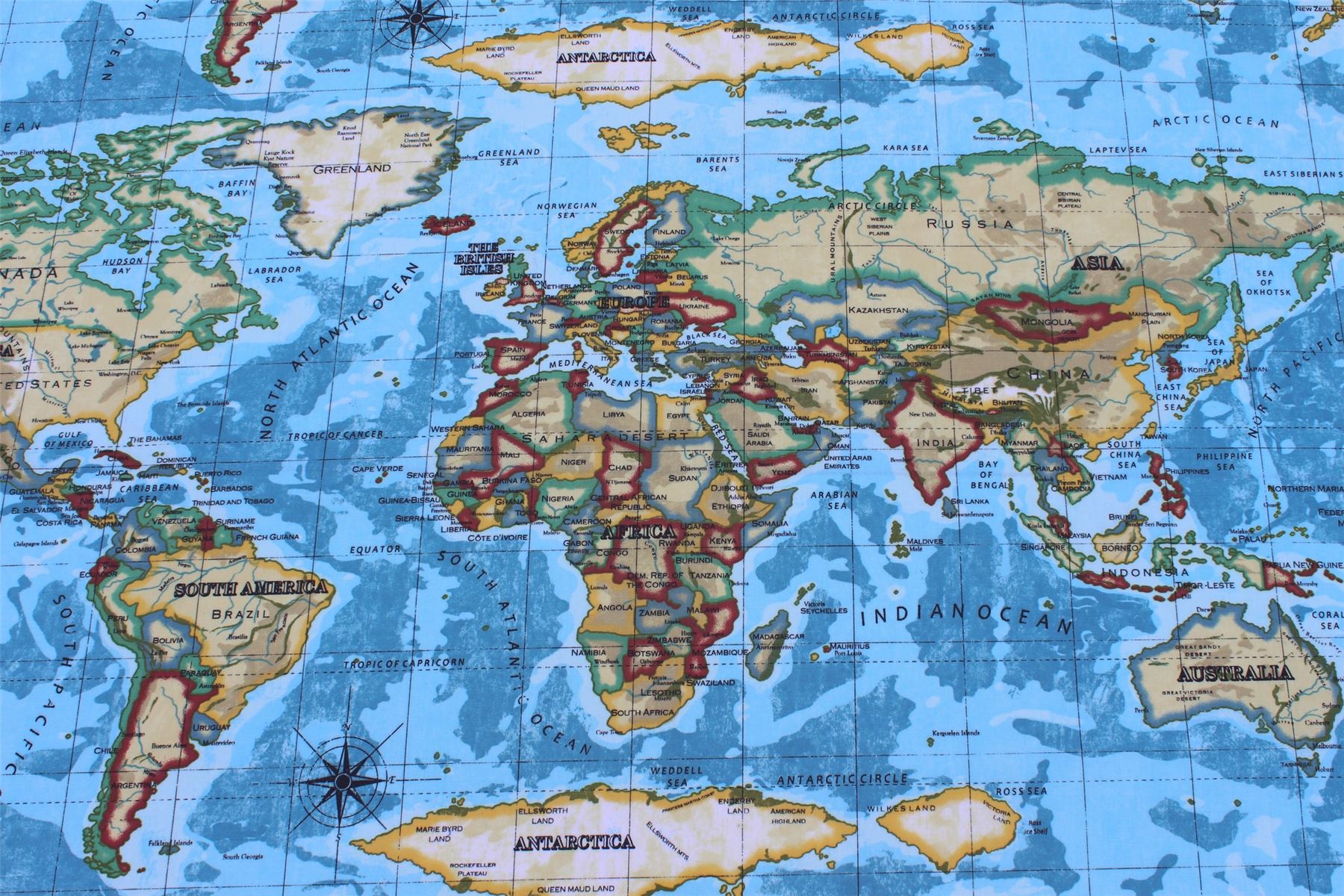 PRESTIGIOUS TABLECLOTH DESIGNER PVC WORLD ATLAS MAP VINYL WIPE CLEAN