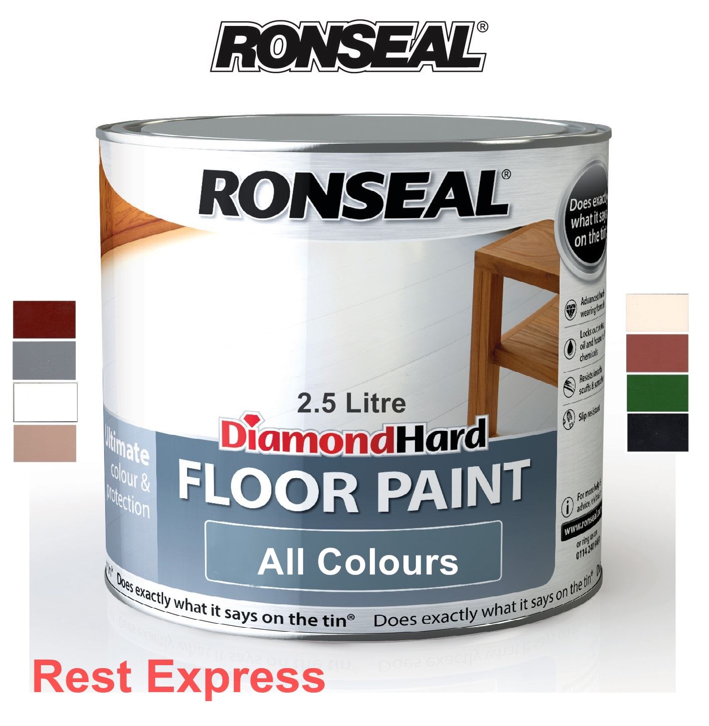 Ronseal Diamond Hard Floor Paint 2.5L / 2.5 litre Use on wood, concrete & stone