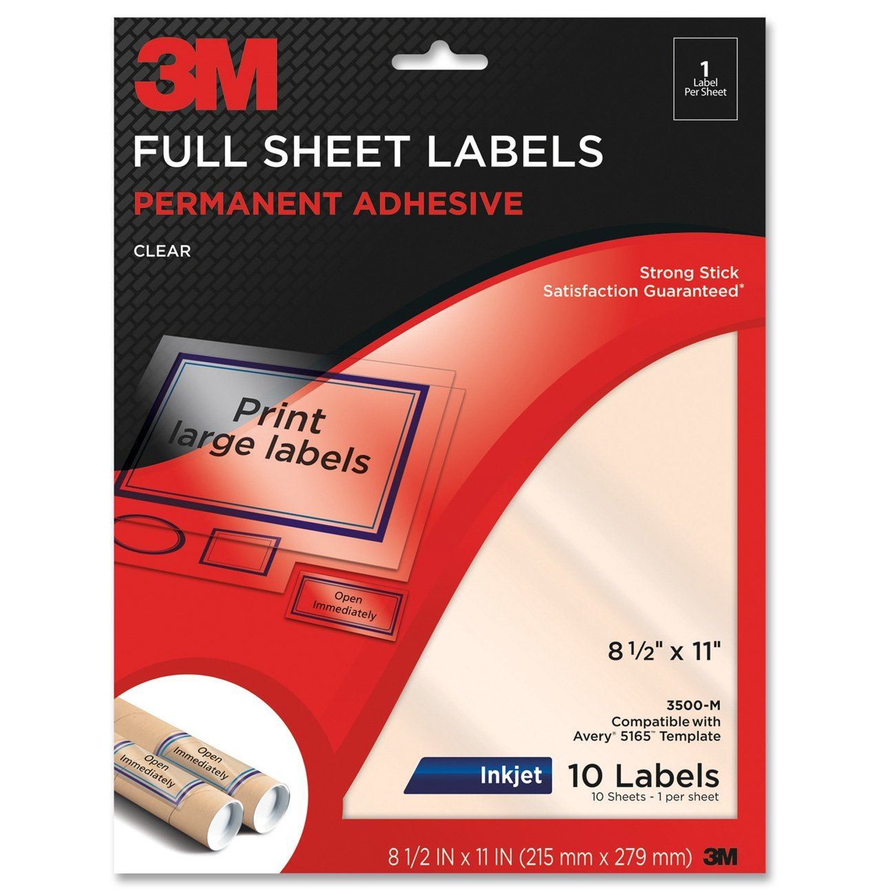 3M Permanent Adhesive Full Sheet Invisible Labels 8 5 x11 Clear 10 