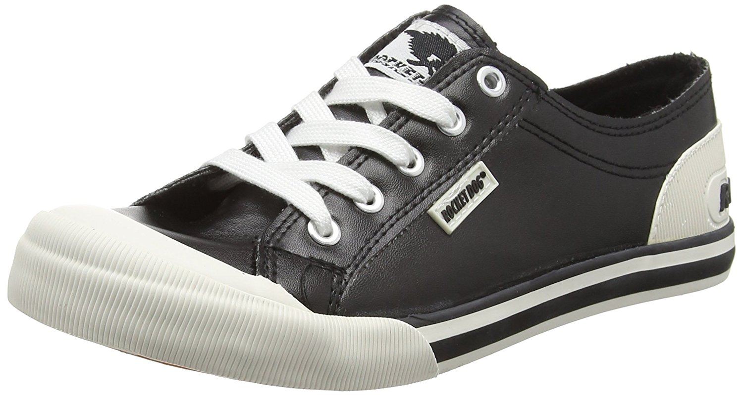 Rocket Dog Jazzin Black White Womens PU Trainers Shoes