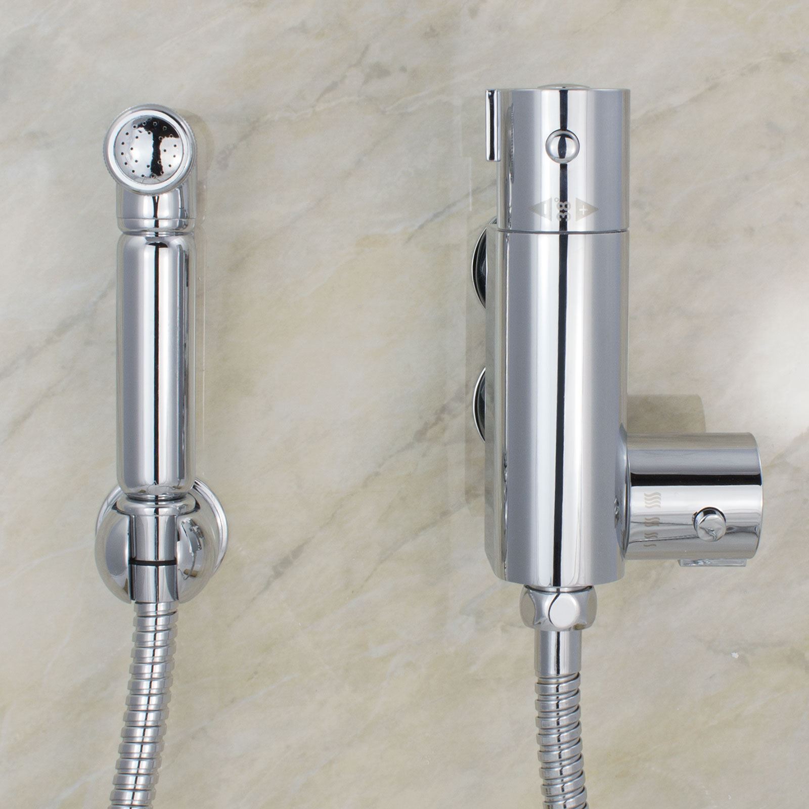 BATHROOM BRASS BIDET DOUCHE SHATTAF SPRAY KIT & MINI THERMOSTATIC VALVE