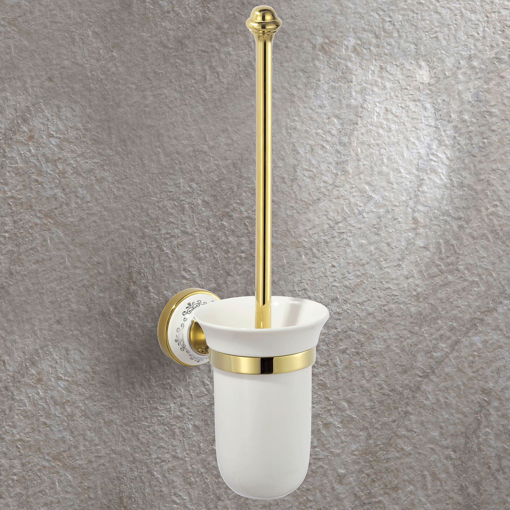 GOLD VICTORIAN STYLE SOLID BRASS CERAMIC BATHROOM ROUND TOILET BRUSH HOLDER