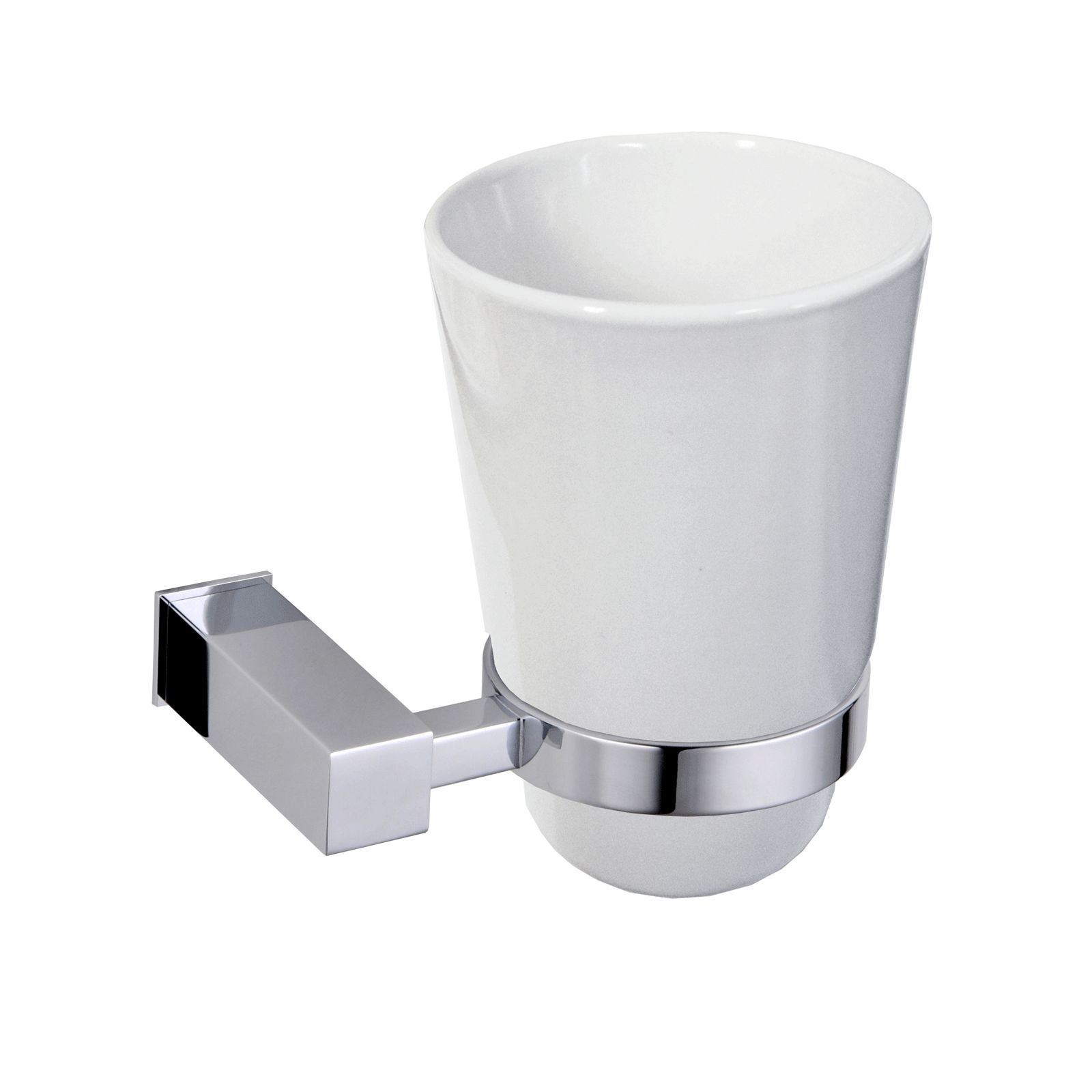 BATHROOM TOOTHBRUSH HOLDER TUMBLER WALL MOUNTED WHITE CERAMIC CHROME