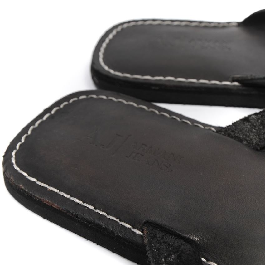 ARMANI JEANS MENS BLACK LEATHER SANDALS NEW!! CN | eBay
