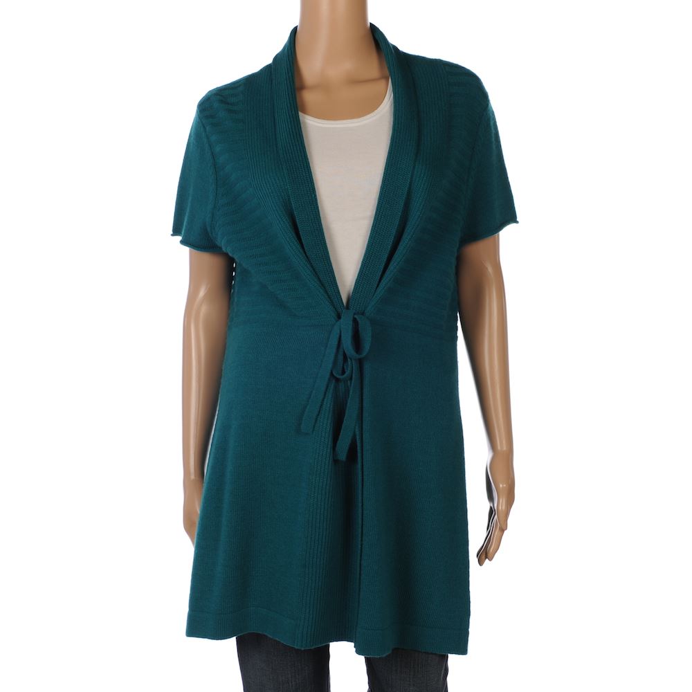 FRANK WALDER Cardigan Jade Green Chunky Short Sleeved Size 44 / UK 18