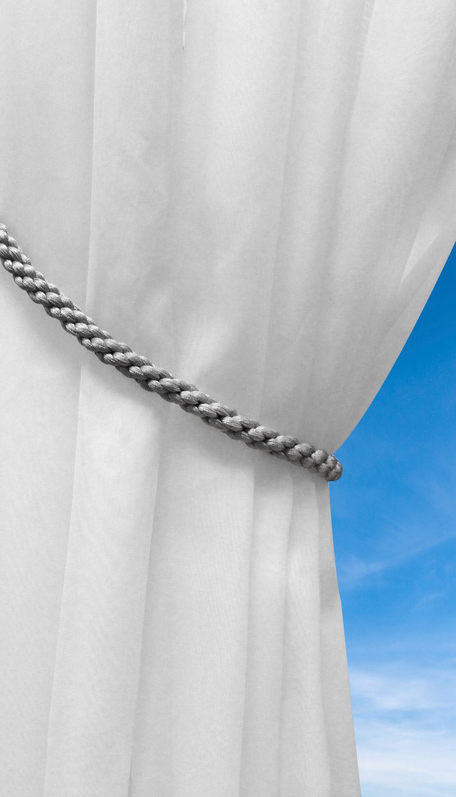 LUXURY WOVEN TIE BACK PAIRS, PAIR OF CURTAIN TIE BACKS, WHITE, BLACK