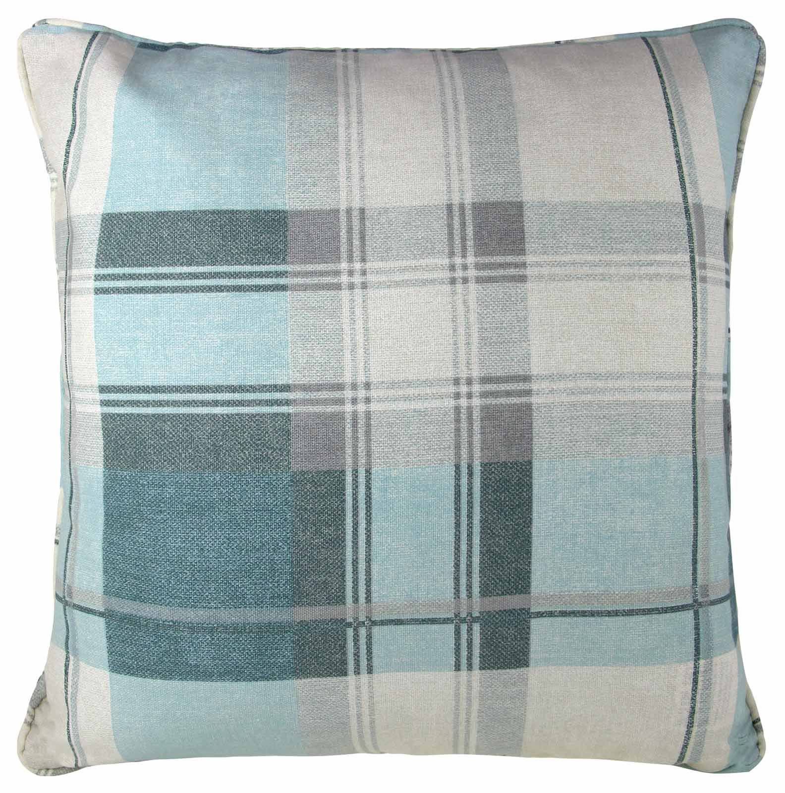 BALMORAL TARTAN CHECK CUSHION COVERS 18" x 18" TEAL RED GREY NATURAL
