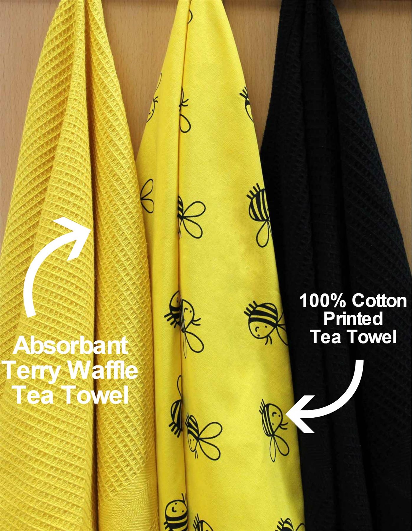 SET OF 3 ANIMAL PRINTED TEA TOWELS TERRY WAFFLE DISH CLOTHS SET 100 COTTON