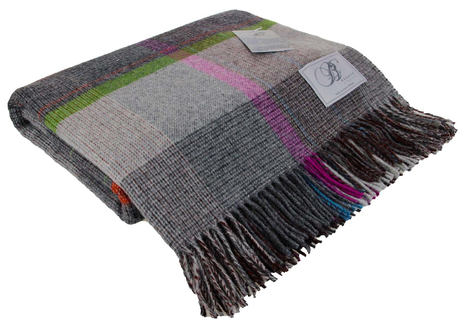 BRONTE BY MOON 100 WOOL THROW BLANKET TARTAN CHECK SPOT MADE IN UK