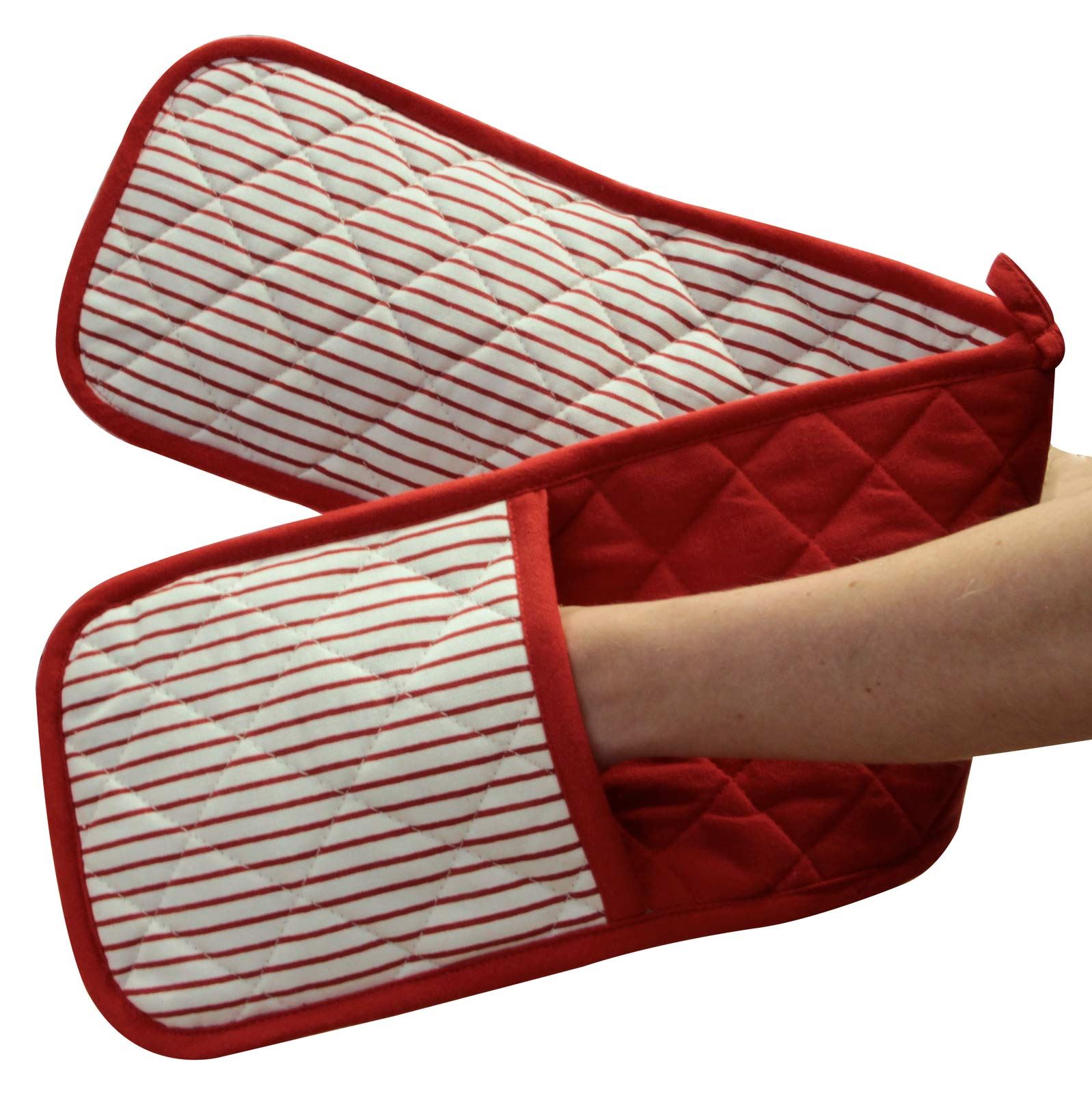 IDEAL TEXTILES™ WINDSOR STRIPE DOUBLE OVEN GLOVES HEAT RESISTANT COTTON