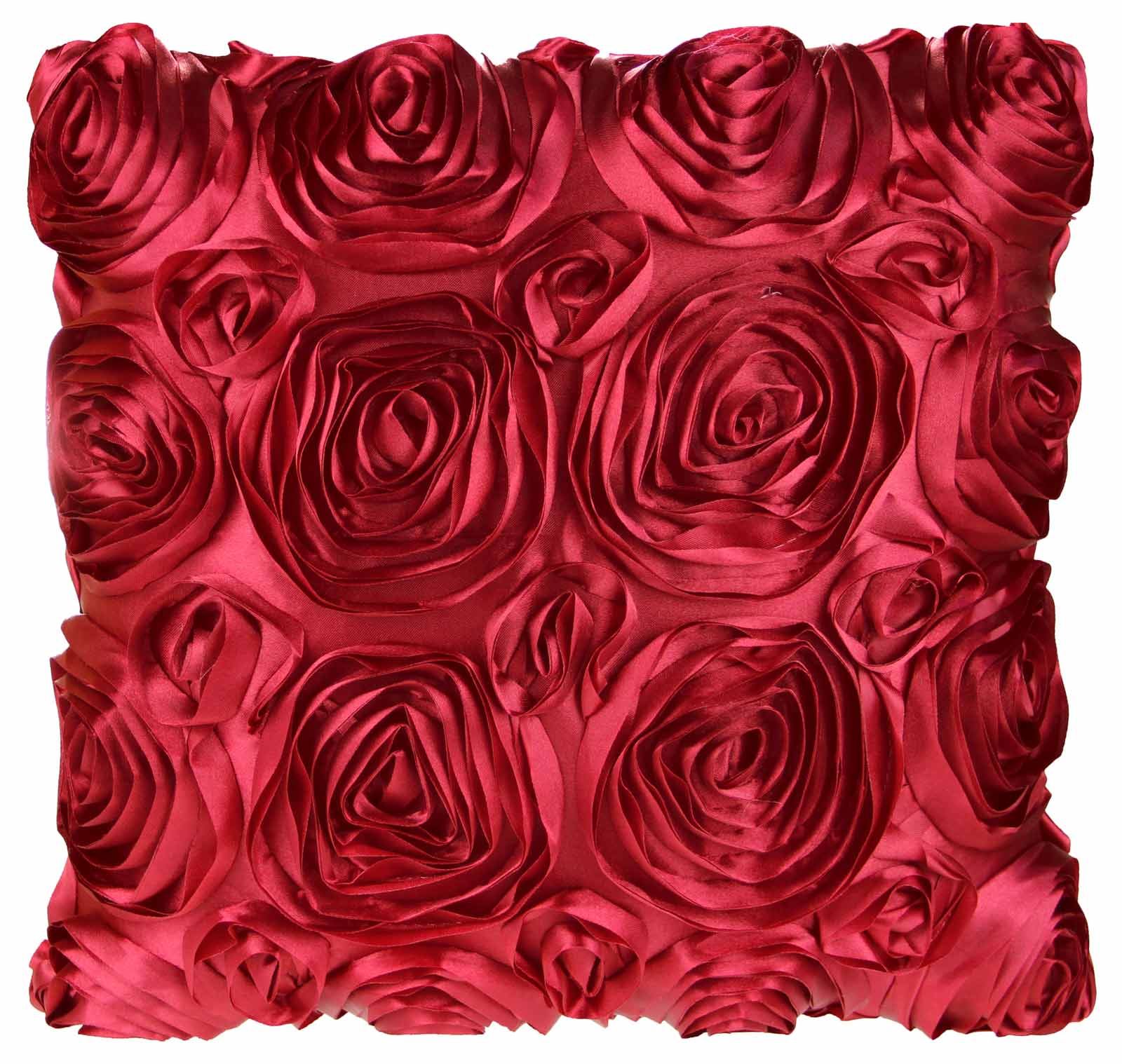 ROSES SATIN CUSHION COVER 3D ROSE COVERS FLORAL DECORATIVE CUSHION 42cm