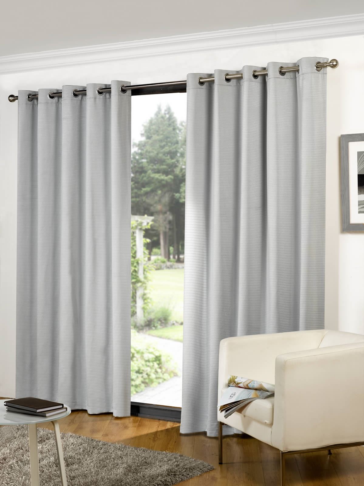 Ribbed Lined Eyelet Curtains Ready Made Ring Top Curtain Pairs Machine
