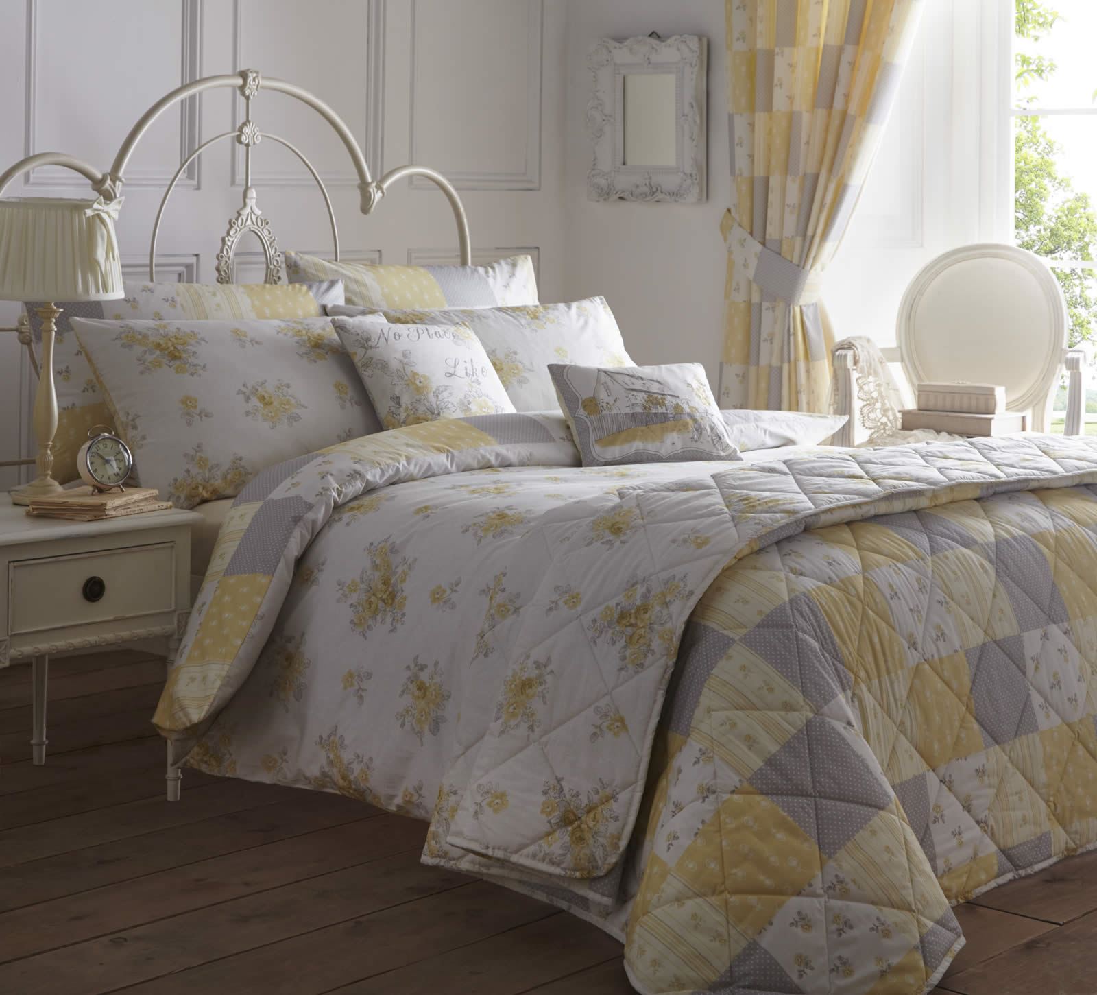 Lemon Reversible Patchwork Floral Duvet Cover Easy Care Quilt Bedding Set Patsy eBay