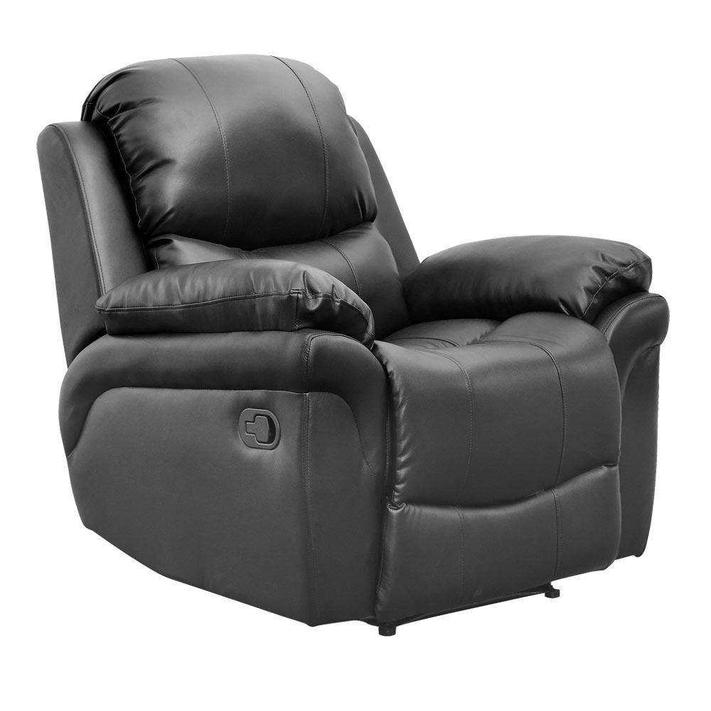 MADISON BLACK REAL LEATHER RECLINER ARMCHAIR SOFA HOME LOUNGE CHAIR