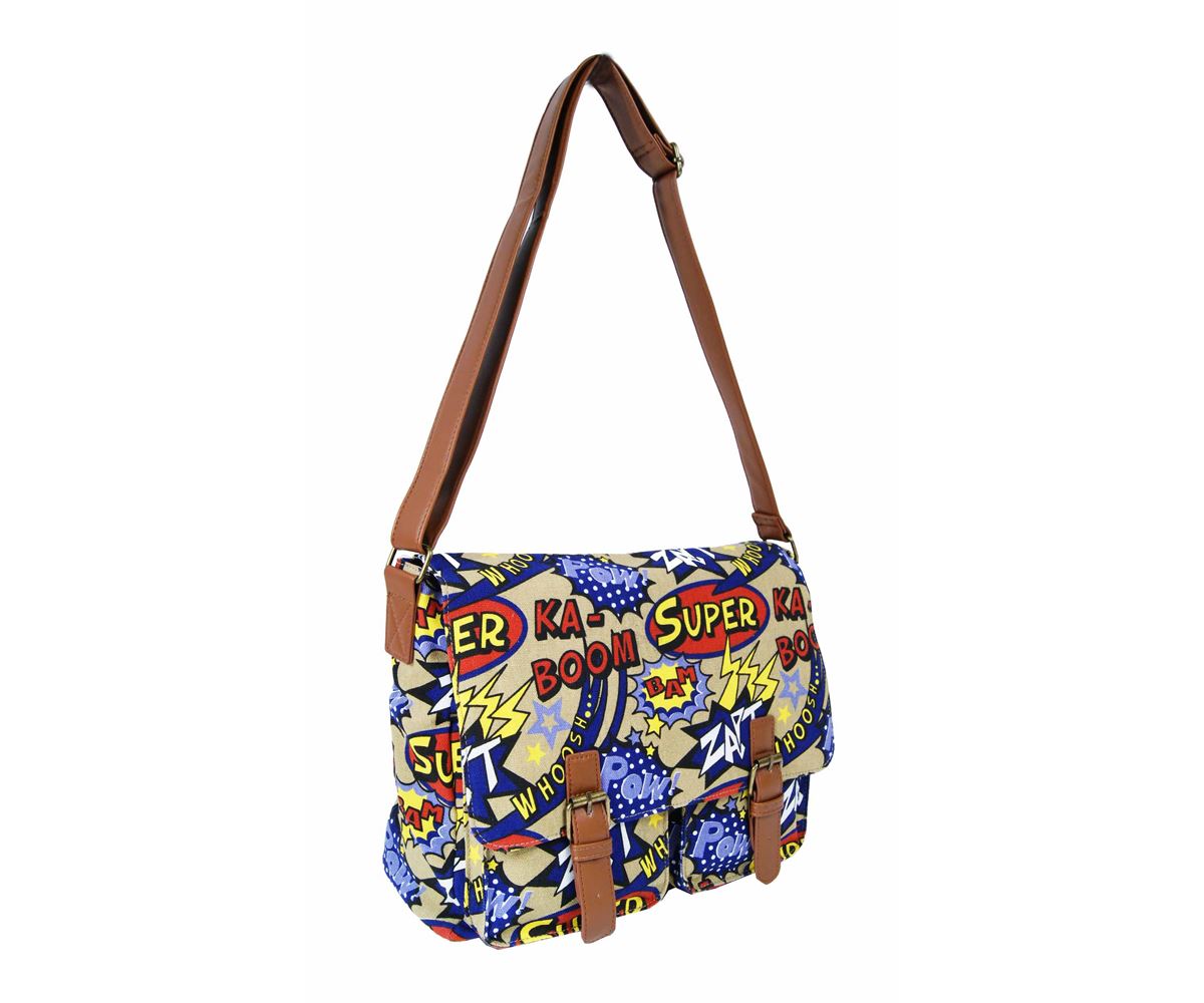 Ladies Womens Canvas Shoulder Satchel School Messenger Cross Body