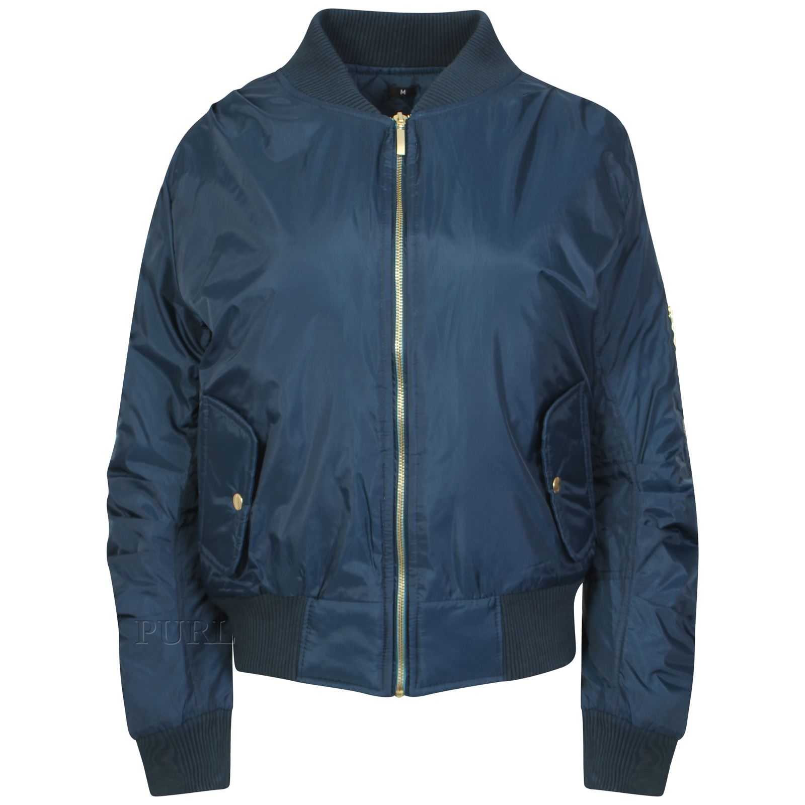 Womens MA1 Vintage Padded Bomber Jacket Satin Army Military Badges